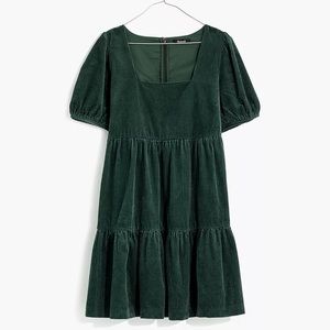 Madewell Corduroy Aidy Square-Neck Tiered Mini Dress